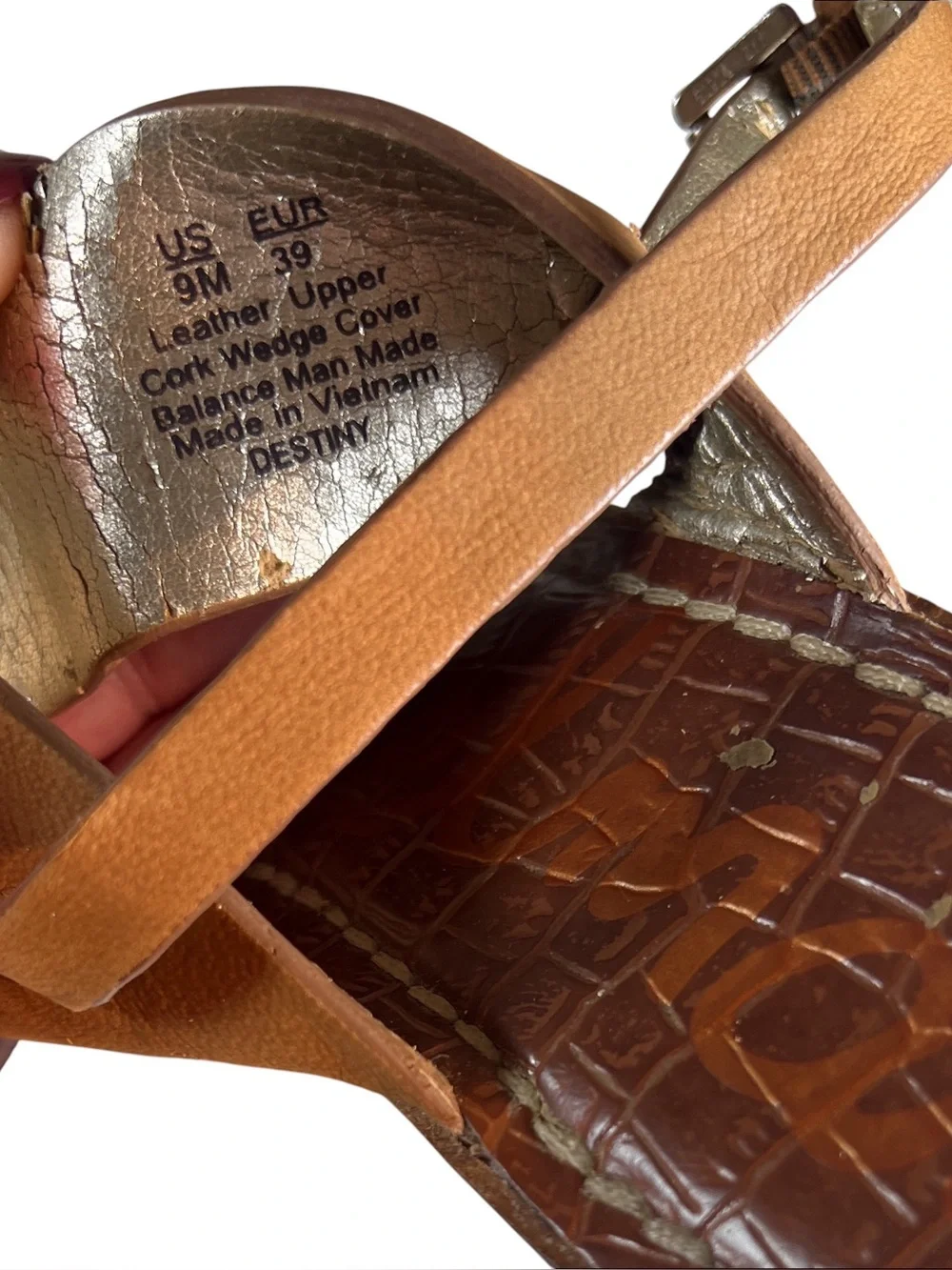 Sam‎ Edelman Destiny Tan Leather and Cork Platform Wedge Sandals Boho Summer